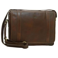 Soft Calfskin Leather Messenger Bag - Dark Brown