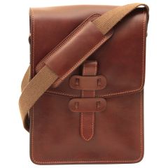 Cowhide leather messenger bag - Brown 