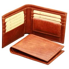 Cowhide leather wallet with coin pocket - Brown with RFID