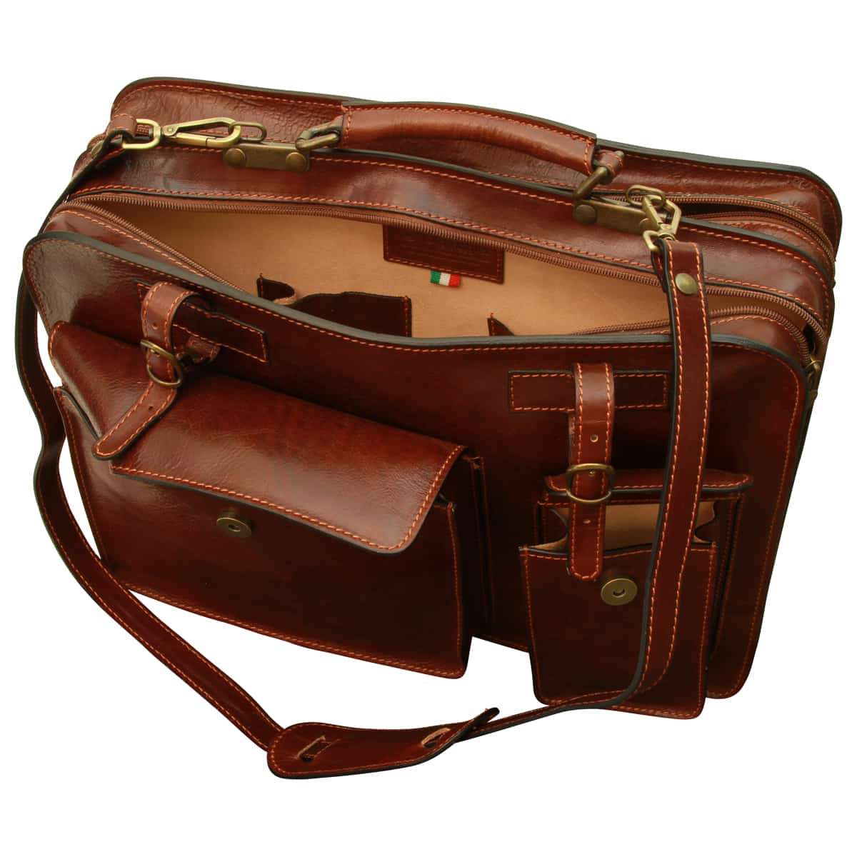 Leather Briefcase with belt straps - Brown | 006205MA | EURO | Old Angler Firenze