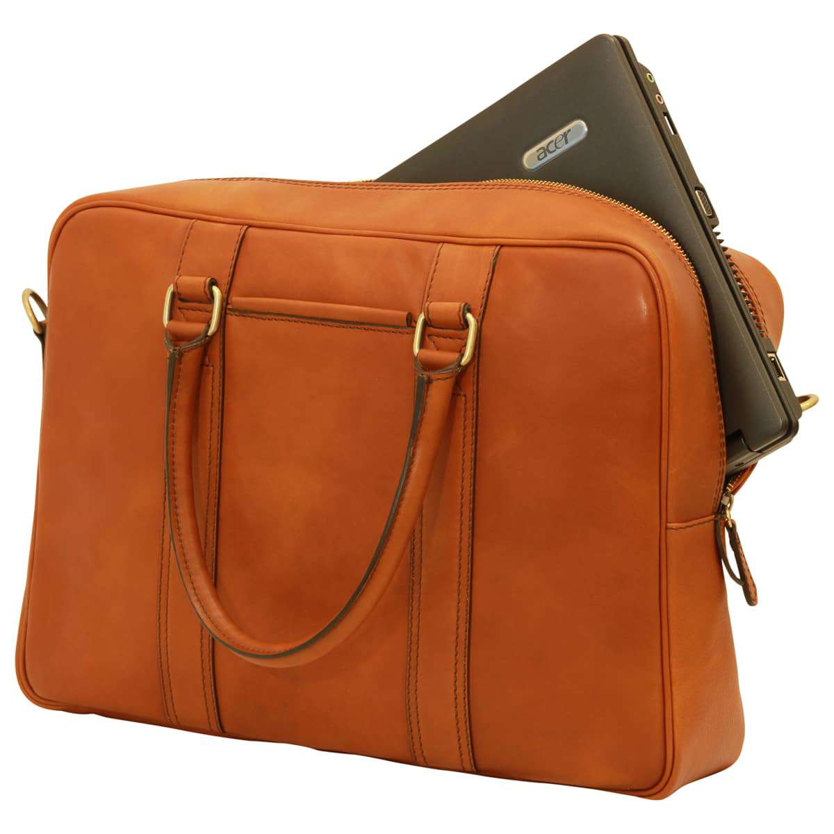 Soft Calfskin Leather Briefcase - Gold | 030191CO UK | Old Angler Firenze