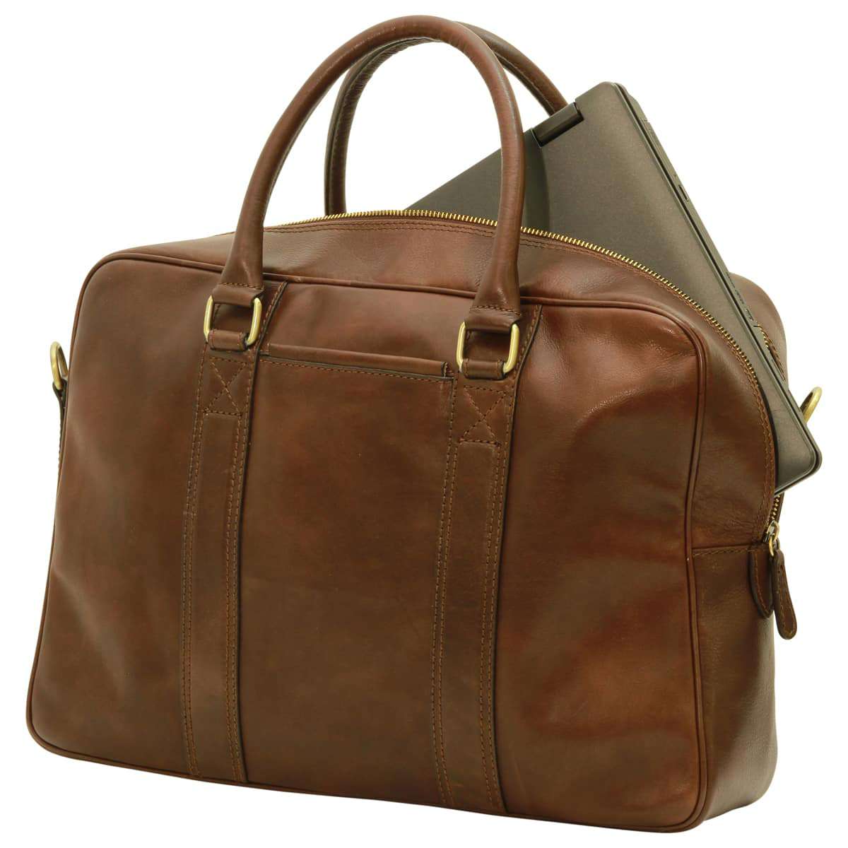 Soft Calfskin Leather Briefcase - Dark Brown | 030191TM | EURO | Old Angler Firenze