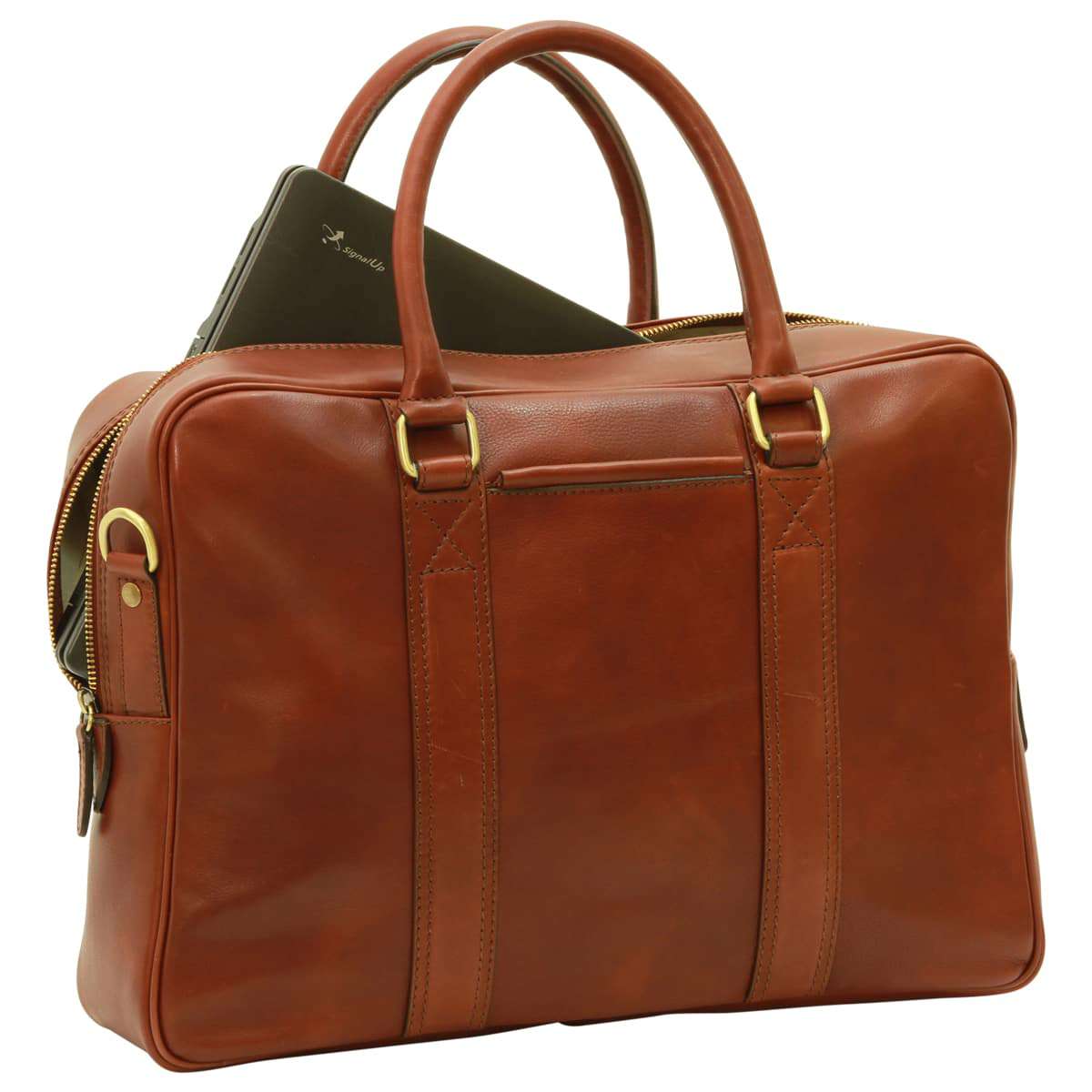 Soft Calfskin Leather Briefcase - Brown | 030191MA US | Old Angler Firenze