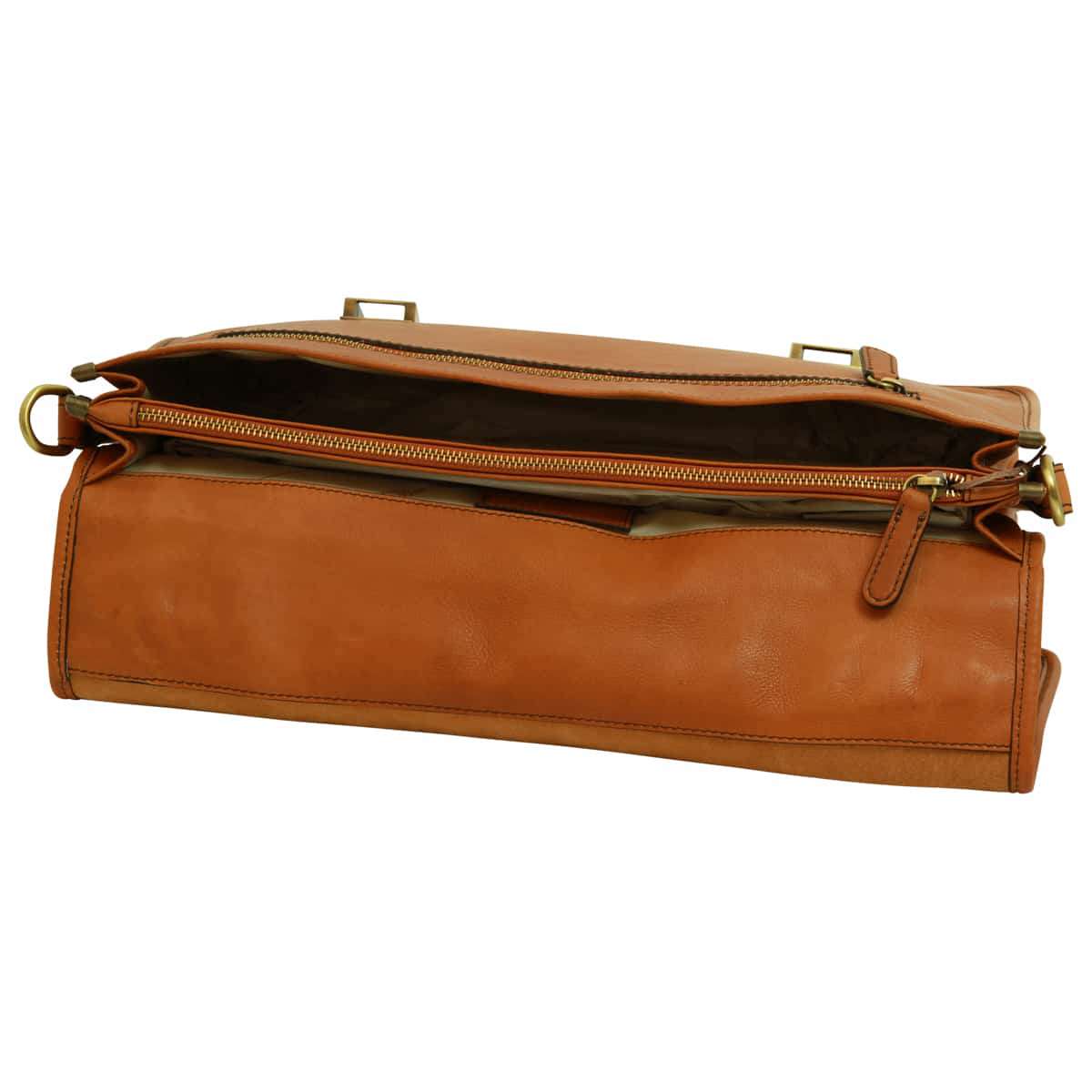 Soft Calfskin Leather Briefcase with shoulder strap - Gold | 030991CO | EURO | Old Angler Firenze