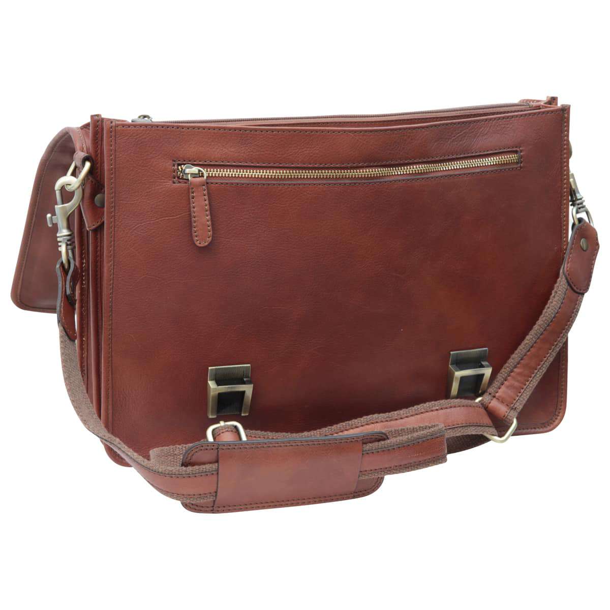 Soft Calfskin Leather Briefcase with shoulder strap - Brown | 030991MA | EURO | Old Angler Firenze