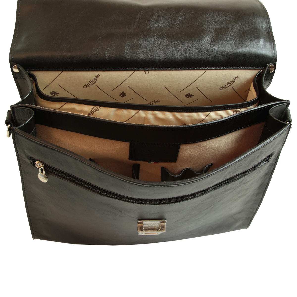 Leather Laptop Briefcase - Black | 052889NE UK | Old Angler Firenze