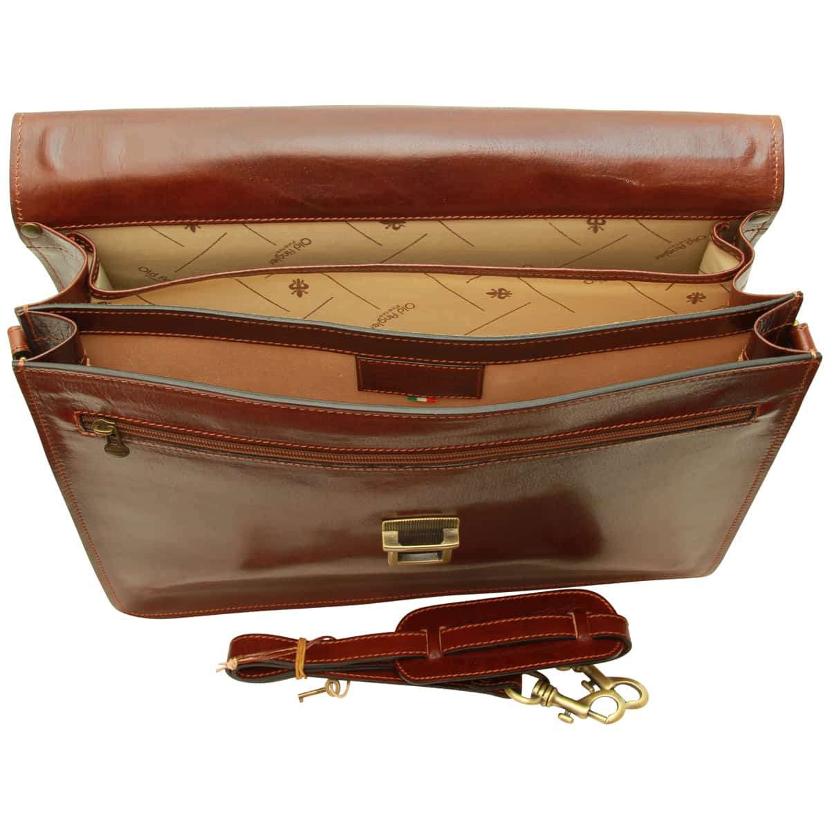 Leather Laptop Briefcase - Brown | 052805MA | EURO | Old Angler Firenze