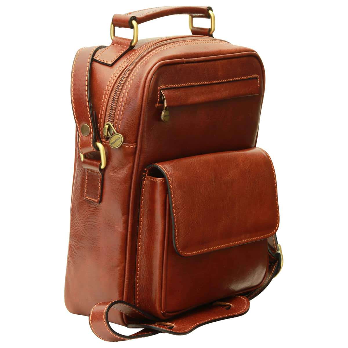 Leather Shoulder Bag with front pocket - Brown | 056405MA US | Old Angler Firenze
