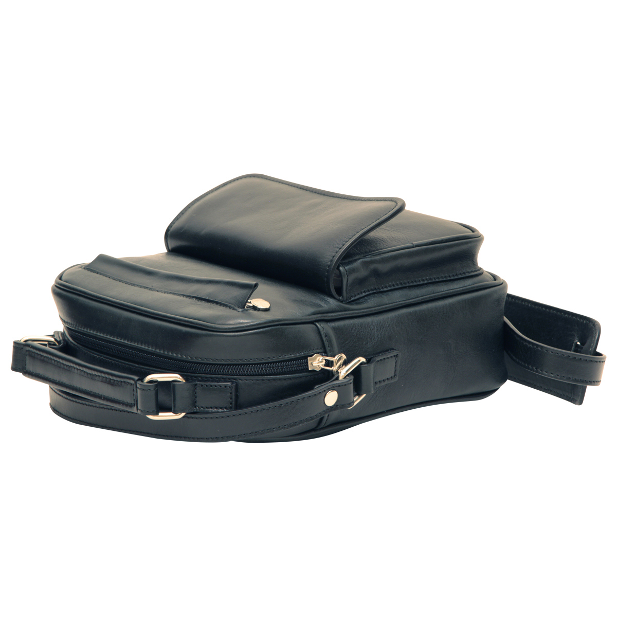 Leather Shoulder Bag with front pocket - Black | 056489NE UK | Old Angler Firenze