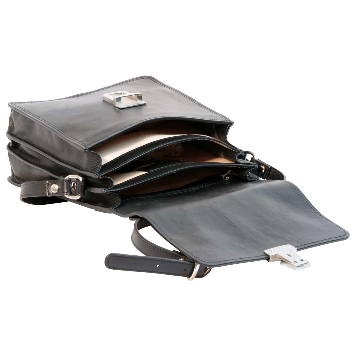 Leather Cross Body Satchel Bag - Black | 056589NE US | Old Angler Firenze