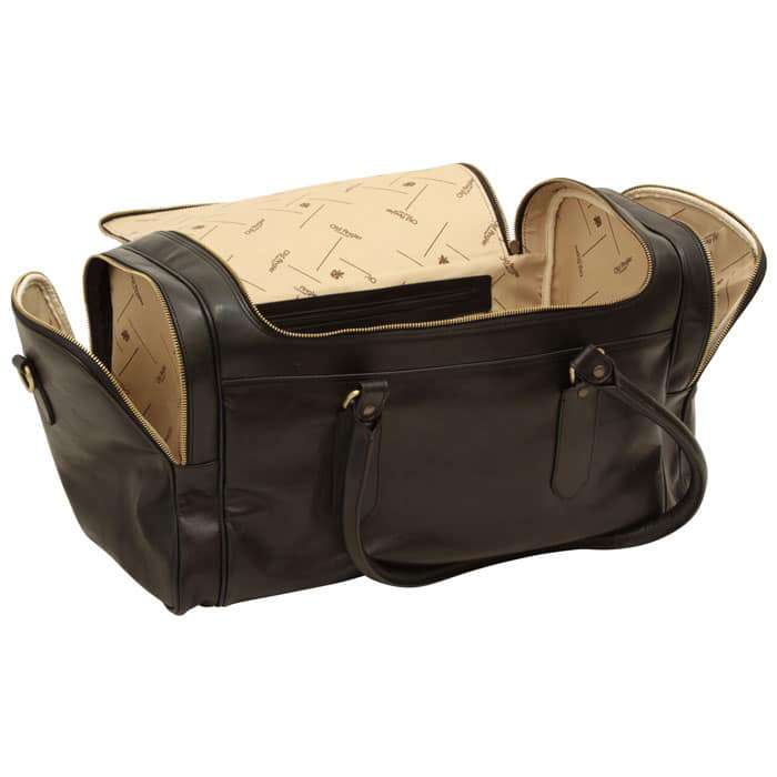 Round Metal Zip Leather Travel Bag - Black | 077889NE UK | Old Angler Firenze