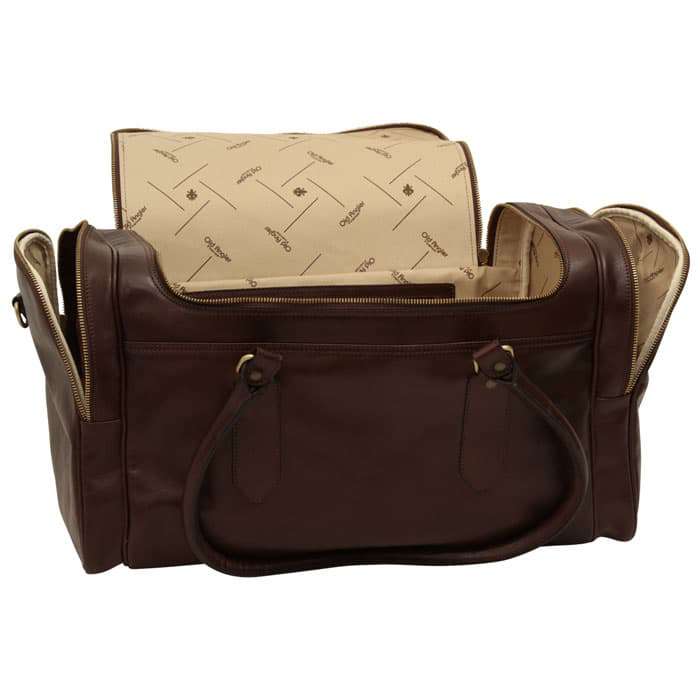 Round Metal Zip Leather Travel Bag - Dark Brown | 077889TM UK | Old Angler Firenze