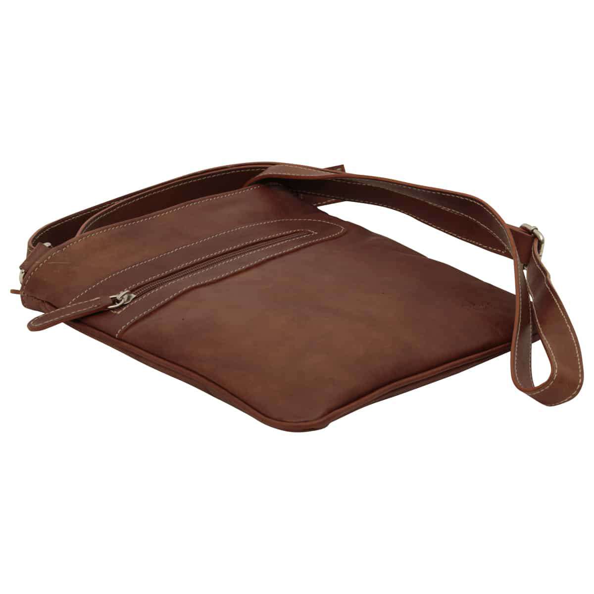 Leather cross body bag with zip pocket - Chestnut | 086161CA UK | Old Angler Firenze