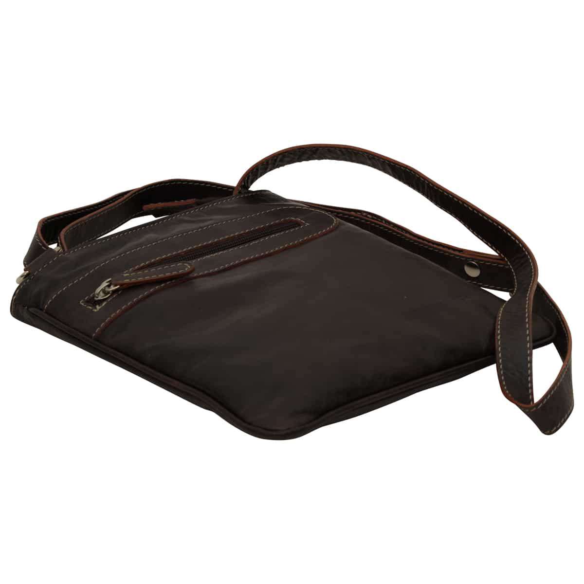 Leather cross body bag with zip pocket - Dark Brown | 086161TM UK | Old Angler Firenze