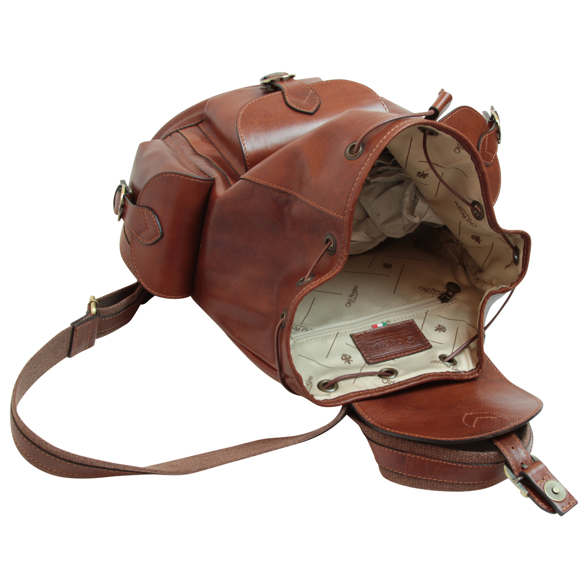 Leather backpack with 3 exterior pockets - Brown | 109105MA US | Old Angler Firenze