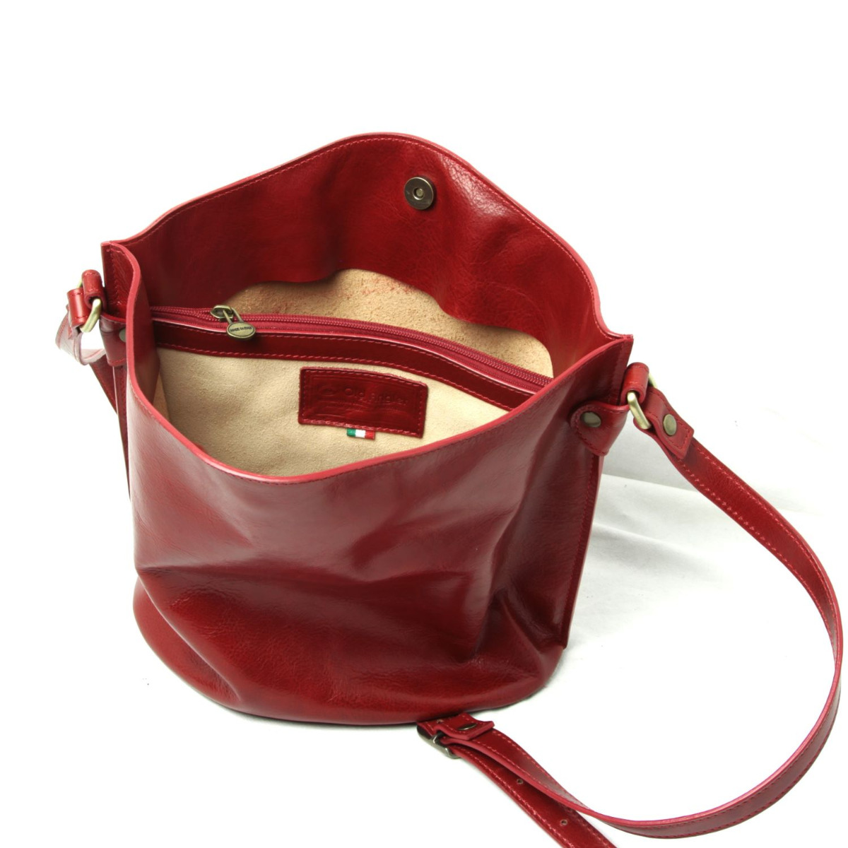 Full grain leather shoulder bag - red|205405RO|Old Angler Firenze