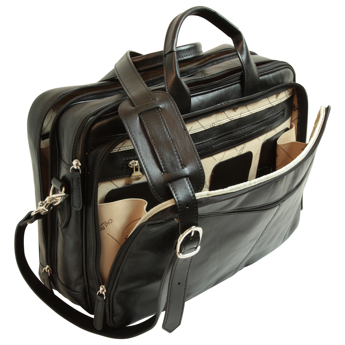 Italian Leather Briefcase - Black | 209589NE UK | Old Angler Firenze