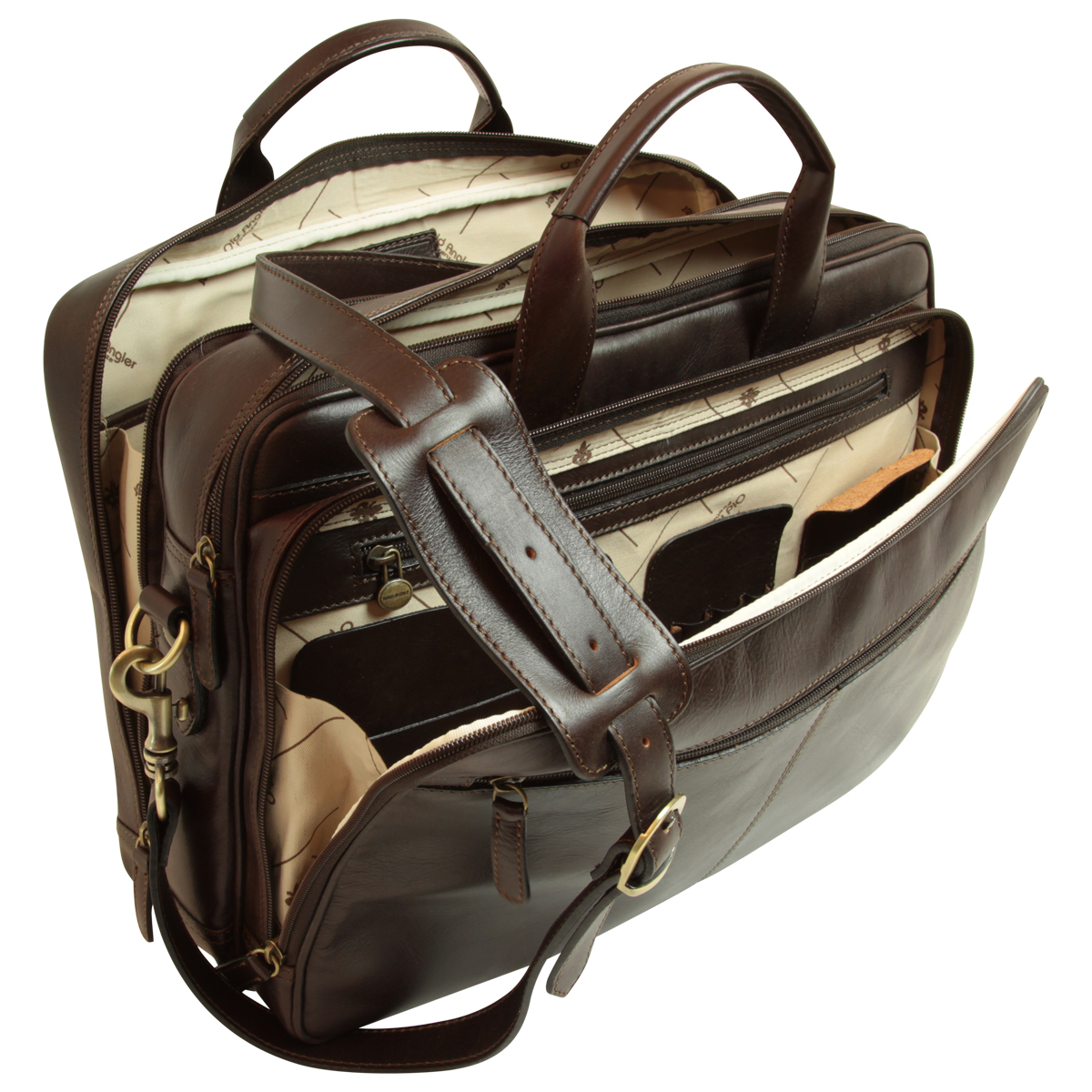Italian Leather Briefcase - Dark Brown | 209589TM | EURO | Old Angler Firenze