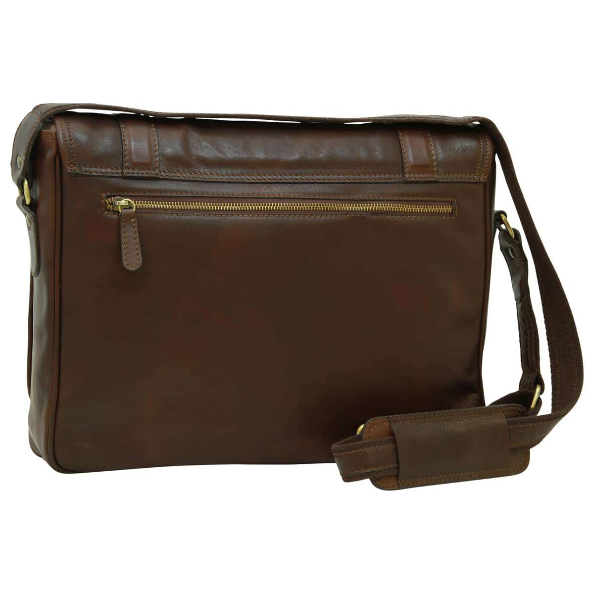 Soft Calfskin Leather Messenger Bag - Dark Brown | 030491TM | EURO | Old Angler Firenze