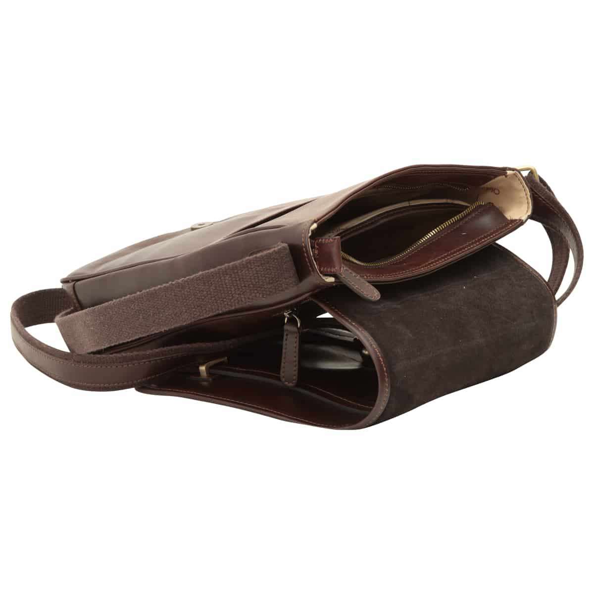 Medium leather bag with double magnetic closure - Dark Brown | 406589TM US | Old Angler Firenze