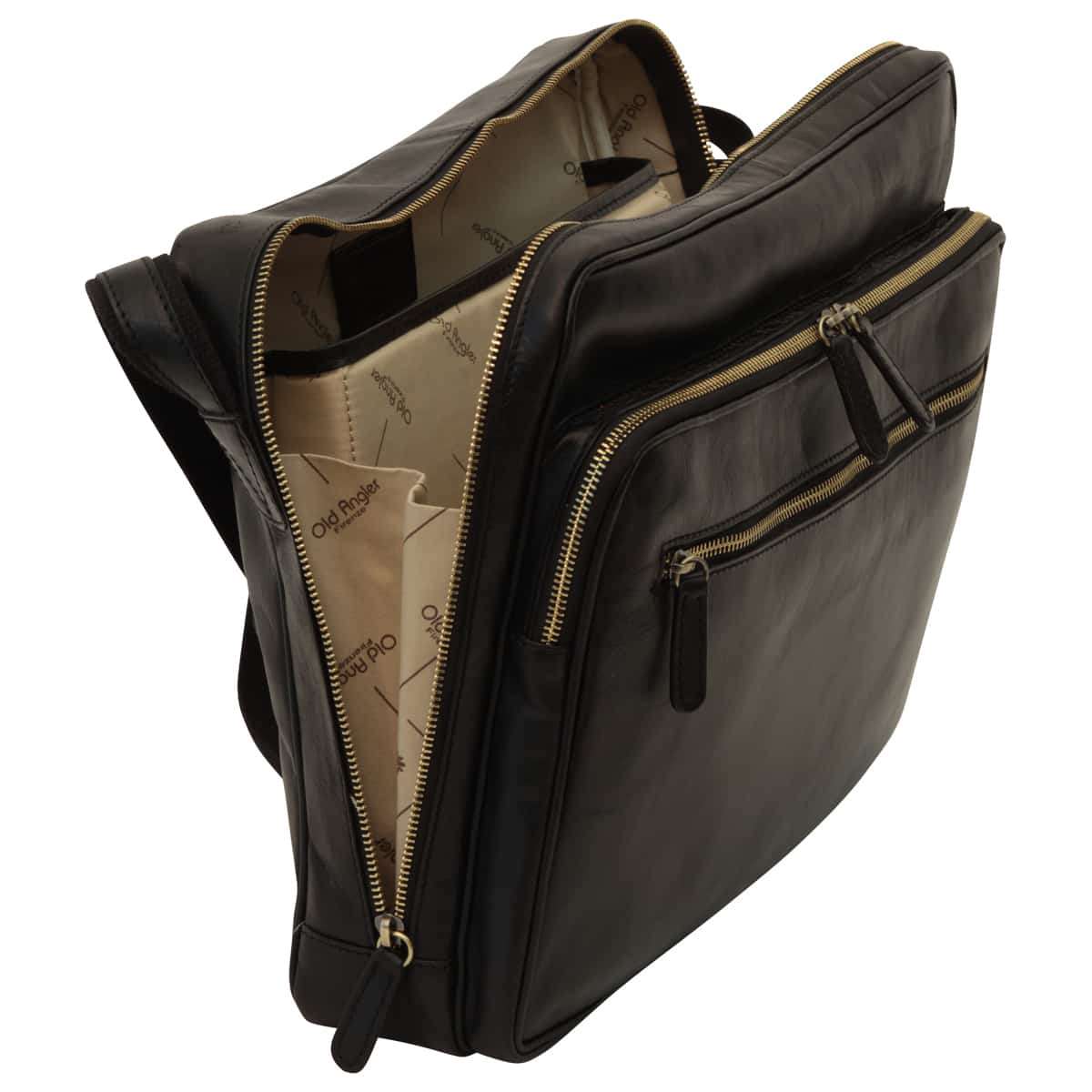 Large leather bag with zip closures - Black | 409289NE UK | Old Angler Firenze