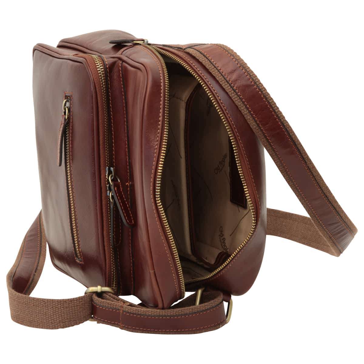 Small leather bag with zip closures - Brown | 409389MA US | Old Angler Firenze
