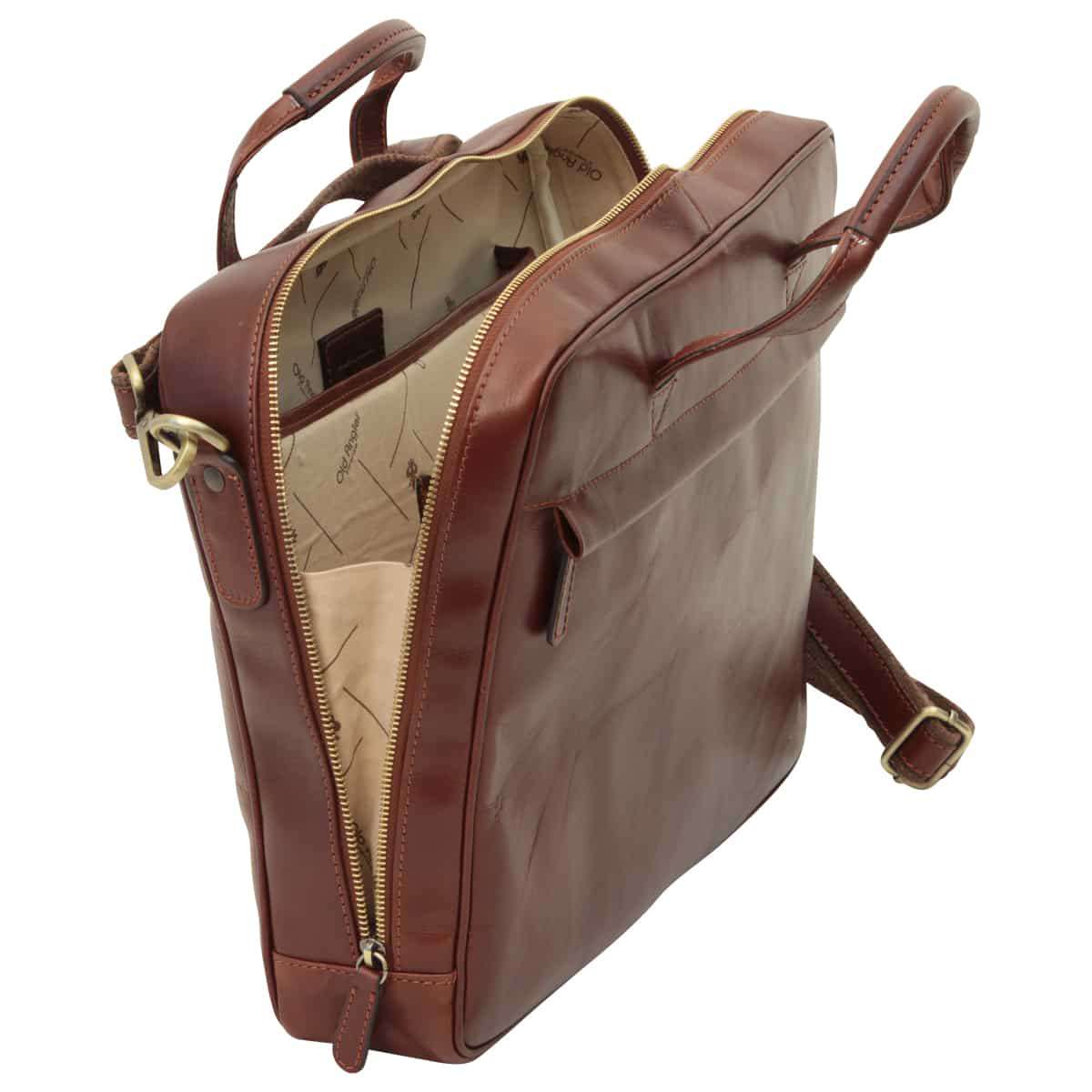 Leather Briefcase with zip closure - Brown | 409489MA | EURO | Old Angler Firenze