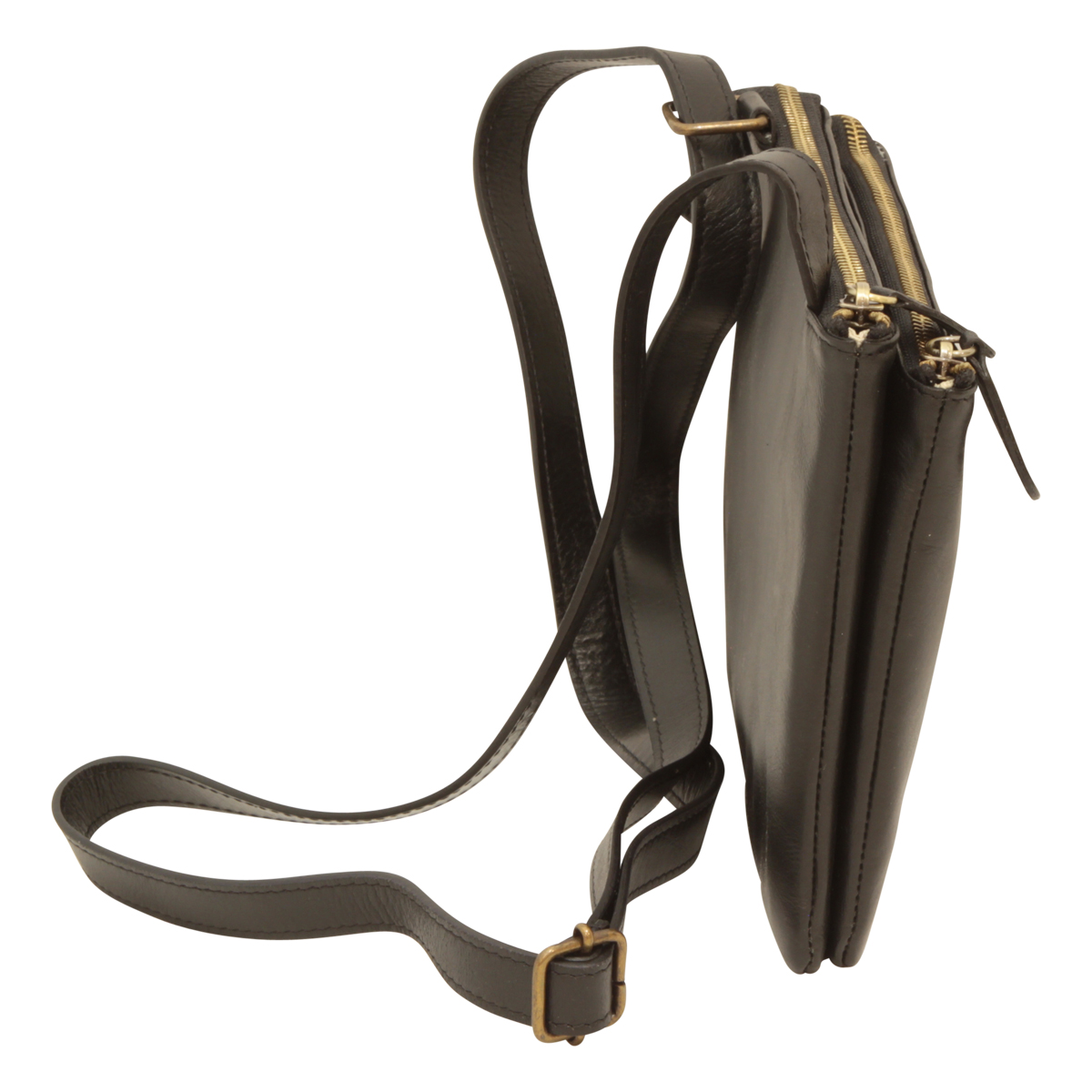 Full-grain calfskin leather shoulder bag - Black | 413489NE | EURO | Old Angler Firenze