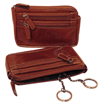 Leather Key Case with 3 zip pockets - Brown | 509805MA | EURO | Old Angler Firenze