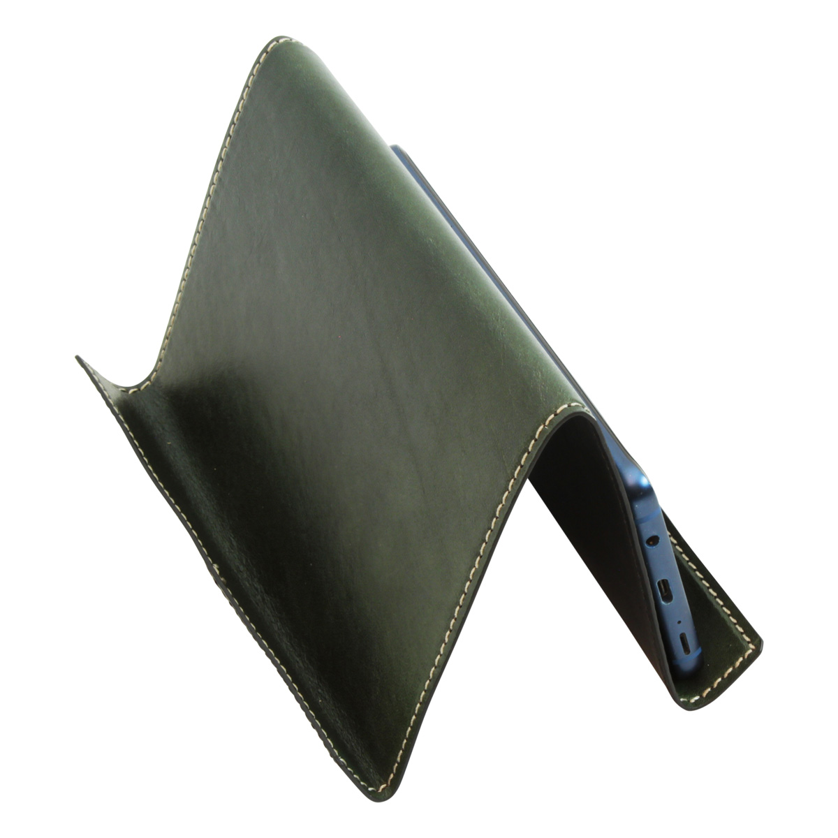 Leather ipad and iphone stand - green | 764089VE | EURO | Old Angler Firenze
