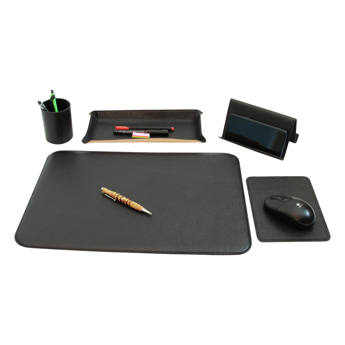 Leather desk kit - 5 pcs black | 769051NE US | Old Angler Firenze