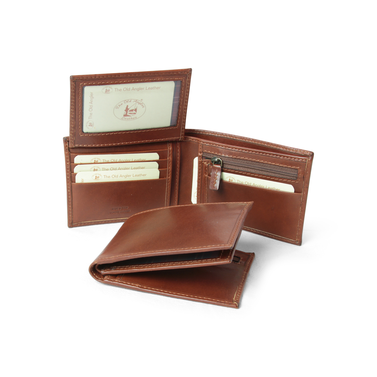 Leather wallet with coin pocket and RFID - brown|808793MA|Old Angler Firenze